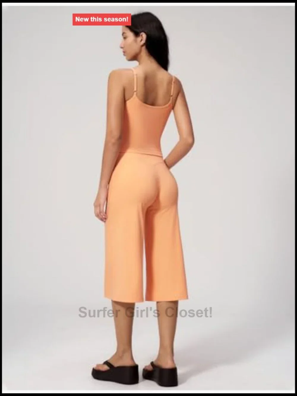 Two Piece Workout Set Crop Top Wide Leg Capri Pants Spaghetti Straps